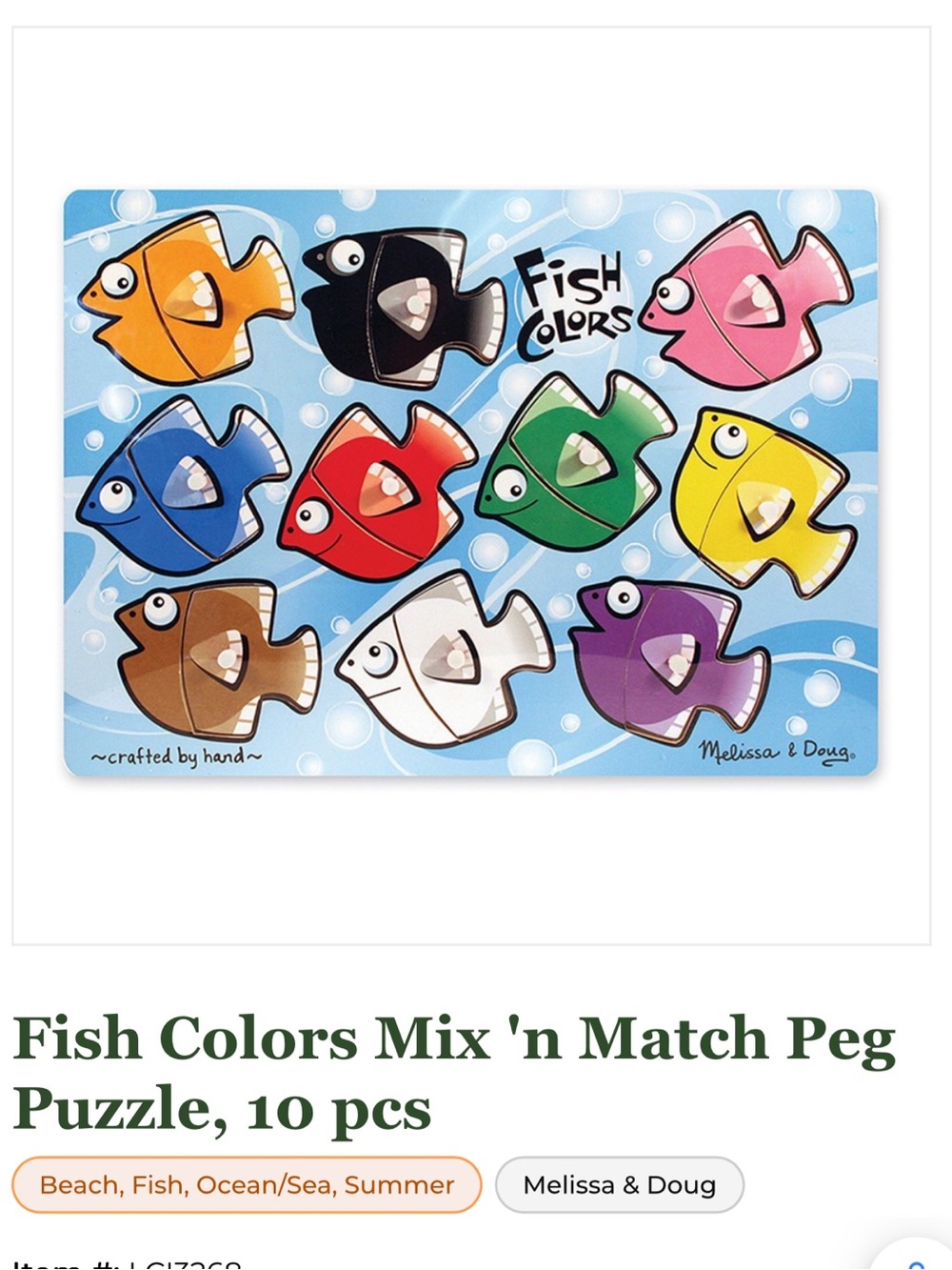 Melissa & Doug Fish Colors Mix 'n Match Peg Puzzle - Multicolor